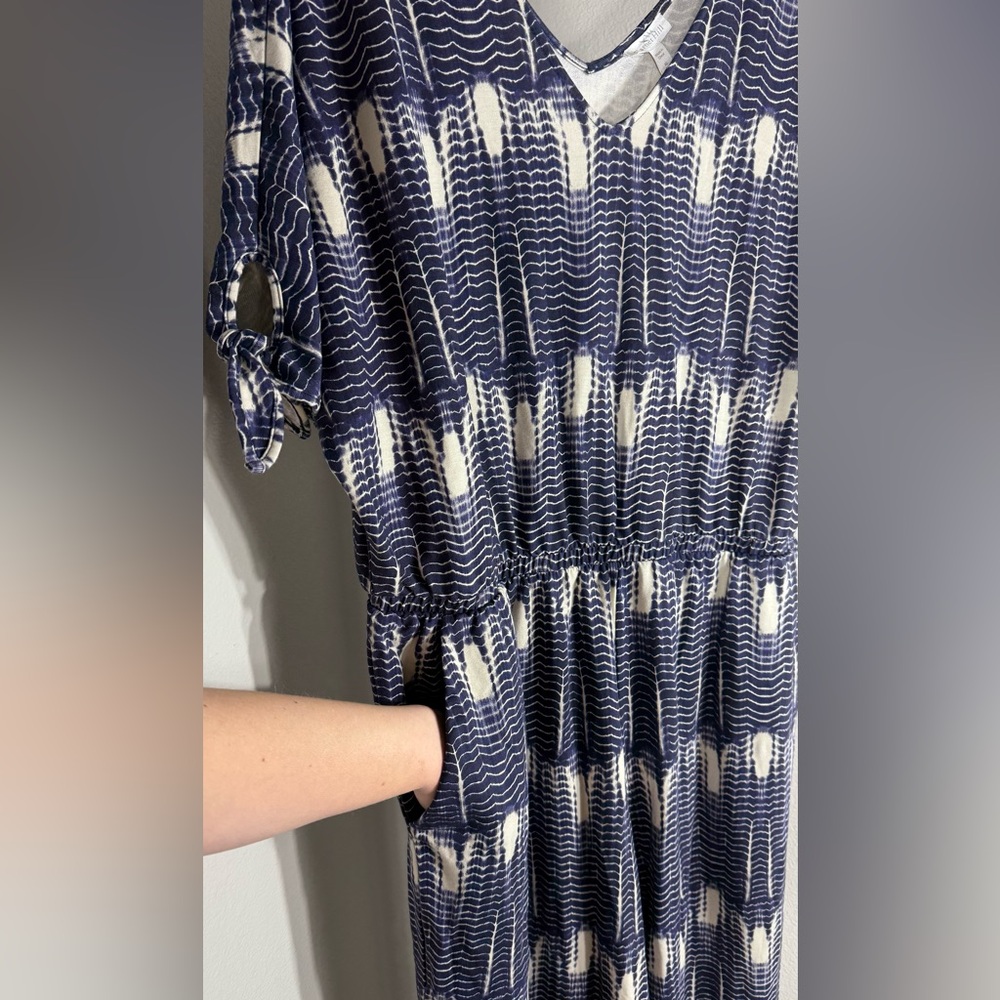 Garnet Hill Women’s Medium Navy Blue/Cream Tie-Sleeve Knot Jumpsuit Size XL - Picture 4 of 10